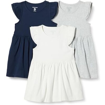 Amazon Essentials Niñas Túnica de Punto con Volantes, Paquete de 3, Azul Marino/Blanco/Gris Claro Mezcla, 6-7 años Amazon Essentials Niñas Túnica de Punto con Volantes, Paquete de 3, Azul Marino/Blanco/Gris Claro Mezcla, 6-7 años
