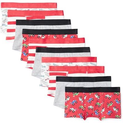 Amazon Essentials Calzoncillo Bóxer de Algodón Jersey Niños, Paquete de 10, Gris/Rayas/Camiones, 4 años Amazon Essentials Calzoncillo Bóxer de Algodón Jersey Niños, Paquete de 10, Gris/Rayas/Camiones, 4 años