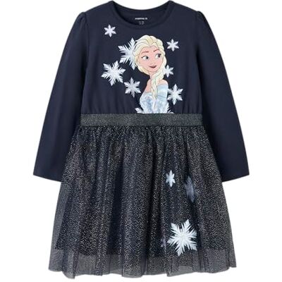 NAME IT Nmfosimi Frozen LS Tulle Dress Wdi, Azul Marino, 104 NAME IT Nmfosimi Frozen LS Tulle Dress Wdi, Azul Marino, 104