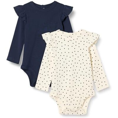 Amazon Essentials Bodi de Manga Larga con Volantes Bebé Niñas, Pack de 2, Azul Marino/Lunares, 0 meses Amazon Essentials Bodi de Manga Larga con Volantes Bebé Niñas, Pack de 2, Azul Marino/Lunares, 0 meses
