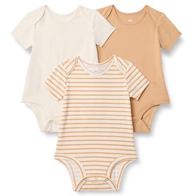 Amazon Essentials x Sofia Grainge Body de Manga Corta con Cuello Redondo Unisex Bebés, Pack de 3, Camel Claro/Marfil/Rayas, 12 meses Amazon Essentials x Sofia Grainge Body de Manga Corta con Cuello Redondo Unisex Bebés, Pack de 3, Camel Claro/Marfil/Rayas, 12 meses