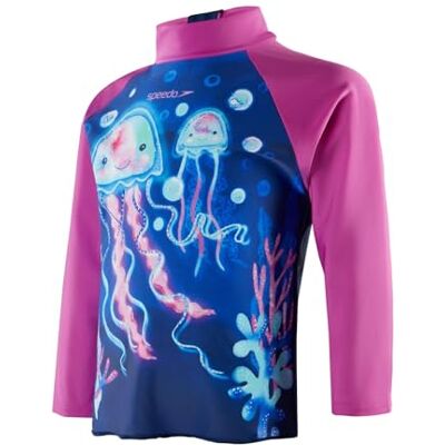 Speedo Infant Long Sleeve Printed Sun Protection Rash Top Rash Guard Shirt Niñas, Azul/Rosa, 3 Años Speedo Infant Long Sleeve Printed Sun Protection Rash Top Rash Guard Shirt Niñas, Azul/Rosa, 3 Años
