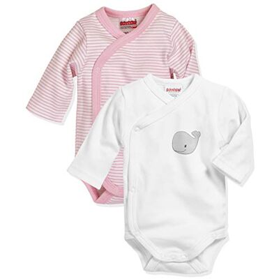 Playshoes Wrap Body 1-1-arm 2-pack Whale, Body bebe Unisex niños, Rosa (Pink/White), 62 Playshoes Wrap Body 1-1-arm 2-pack Whale, Body bebe Unisex niños, Rosa (Pink/White), 62