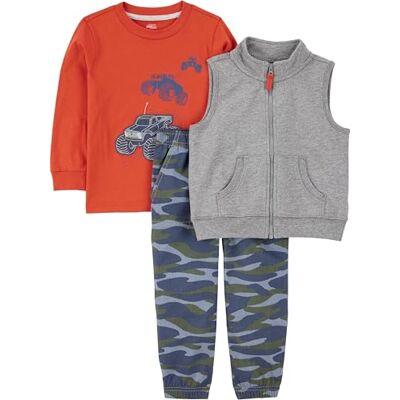 Simple Joys by Carter's Conjunto de 3 Piezas para Jugar con Chaleco de Felpa, Camisa de Manga Larga y Pantalón de Punto Niño Pequeño, Azul Marino Camuflaje/Gris Mezcla/Naranja Camiones, 3 años Simple Joys by Carter's Conjunto de 3 Piezas para Jugar con Chaleco de Felpa, Camisa de Manga Larga y Pantalón de Punto Niño Pequeño, Azul Marino Camuflaje/Gris Mezcla/Naranja Camiones, 3 años
