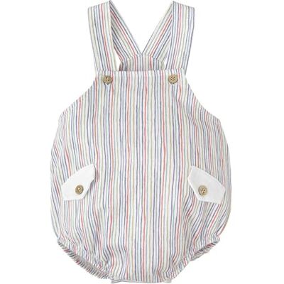BABIDU Peto Algodón 100% con Rayas Multicolor, Tirantes Cruzados y Bolsillos con Botón Decorativo Conjunto, Único, 3 Meses Unisex bebé BABIDU Peto Algodón 100% con Rayas Multicolor, Tirantes Cruzados y Bolsillos con Botón Decorativo Conjunto, Único, 3 Meses Unisex bebé