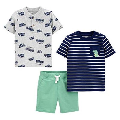 Simple Joys by Carter's Conjunto de 3 Piezas para Jugar con Chaqueta de Botones, Pantalón Corto y Camiseta Niño, Azul Marino Rayas/Gris Camiones Monstruo/Verde, 2 años Simple Joys by Carter's Conjunto de 3 Piezas para Jugar con Chaqueta de Botones, Pantalón Corto y Camiseta Niño, Azul Marino Rayas/Gris Camiones Monstruo/Verde, 2 años