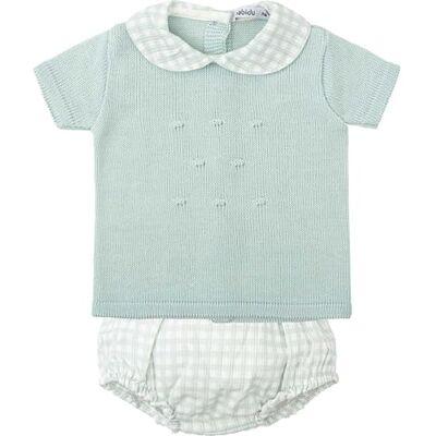 BABIDU Conjunto Niña con Ranita de Punto Calado con Tirantes y Camiseta de Manga Corta, Verde, 3 Meses Unisex bebé BABIDU Conjunto Niña con Ranita de Punto Calado con Tirantes y Camiseta de Manga Corta, Verde, 3 Meses Unisex bebé