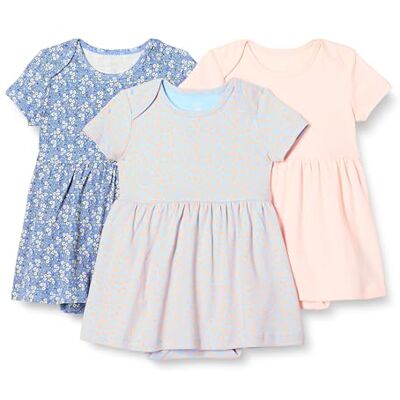 Amazon Essentials Vestido con body de manga corta Bebé Niña, Pack de 3, Azul Posey Floral/Rosa Pálido, 3-6 meses Amazon Essentials Vestido con body de manga corta Bebé Niña, Pack de 3, Azul Posey Floral/Rosa Pálido, 3-6 meses