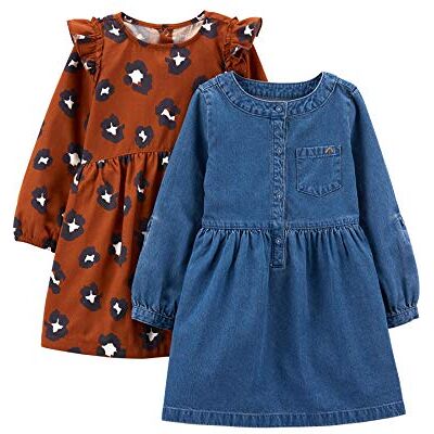 Simple Joys by Carter's Conjunto de Vestido de Manga Larga Niña, Pack de 2, Chambray/Guepardo, 5 años Simple Joys by Carter's Conjunto de Vestido de Manga Larga Niña, Pack de 2, Chambray/Guepardo, 5 años