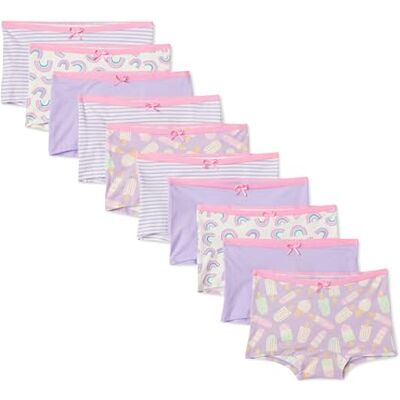 Amazon Essentials Calzoncillo Bóxer de Algodón Jersey Niñas, Paquete de 10, Lila/Arcoíris/Rayas, 7-8 años Amazon Essentials Calzoncillo Bóxer de Algodón Jersey Niñas, Paquete de 10, Lila/Arcoíris/Rayas, 7-8 años