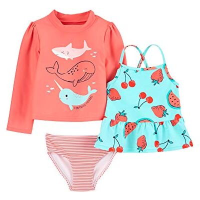 Simple Joys by Carter's Conjunto de 3 piezas de camisetas de protección para niñas, vida marina naranja, fruta roja, rayas, 5T, Naranja vida marina, fruta roja, rayas, 5 años Simple Joys by Carter's Conjunto de 3 piezas de camisetas de protección para niñas, vida marina naranja, fruta roja, rayas, 5T, Naranja vida marina, fruta roja, rayas, 5 años