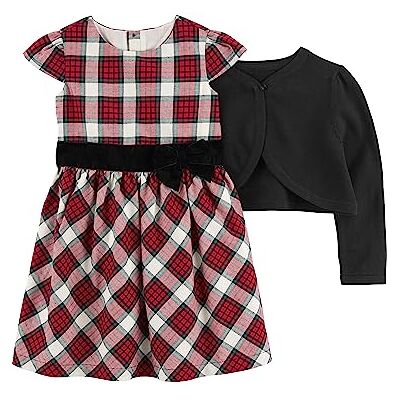 Simple Joys by Carter's Conjunto de Vestido y cárdigan de 2 Piezas para Ocasiones Especiales para niñas pequeñas y bebés, Negro/Rojo a Cuadros, 24 Meses Simple Joys by Carter's Conjunto de Vestido y cárdigan de 2 Piezas para Ocasiones Especiales para niñas pequeñas y bebés, Negro/Rojo a Cuadros, 24 Meses