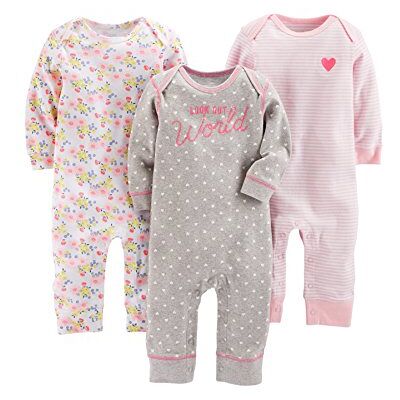 Simple Joys by Carter's Monos completos para bebés, paquete de 3 ,Gray/Pink Stripe/Floral ,US NB (EU 56-62) Simple Joys by Carter's Monos completos para bebés, paquete de 3 ,Gray/Pink Stripe/Floral ,US NB (EU 56-62)