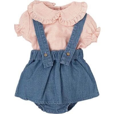 BABIDU Conjunto Niña con Peto Falda Denim y Camisa de Rayas, Cuello Bobo con Volante y Mangas Fruncidas, Único, 3 Meses Unisex bebé BABIDU Conjunto Niña con Peto Falda Denim y Camisa de Rayas, Cuello Bobo con Volante y Mangas Fruncidas, Único, 3 Meses Unisex bebé