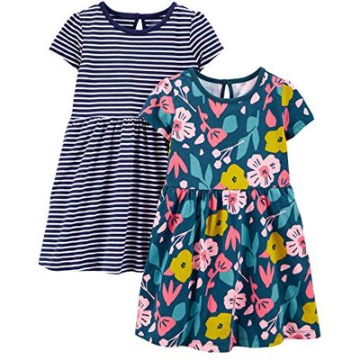 Simple Joys by Carter's Conjuntos de Vestidos sin Mangas y Manga Corta Niña Pequeña, Pack de 2, Azul Marino Estampado Floral/Blanco Rayas, 5 años Simple Joys by Carter's Conjuntos de Vestidos sin Mangas y Manga Corta Niña Pequeña, Pack de 2, Azul Marino Estampado Floral/Blanco Rayas, 5 años