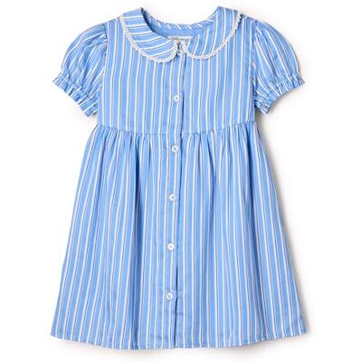 Amazon Essentials x Sofia Grainge Vestido de satén de algodón con Cuello, Rayas Azules y Blancas, 0-3 Meses Amazon Essentials x Sofia Grainge Vestido de satén de algodón con Cuello, Rayas Azules y Blancas, 0-3 Meses