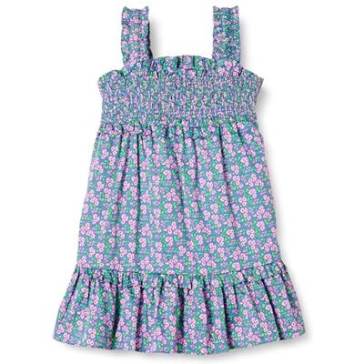 Amazon Essentials Vestido sin Mangas Fruncido 100 % Algodón Niña, Azul Posey Floral, 5 años Amazon Essentials Vestido sin Mangas Fruncido 100 % Algodón Niña, Azul Posey Floral, 5 años