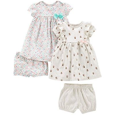 Simple Joys by Carter's Conjuntos de Vestidos sin Mangas y Manga Corta Bebé Niña, Pack de 2, Blanco Floral/Marfil Búho, 0 meses Simple Joys by Carter's Conjuntos de Vestidos sin Mangas y Manga Corta Bebé Niña, Pack de 2, Blanco Floral/Marfil Búho, 0 meses