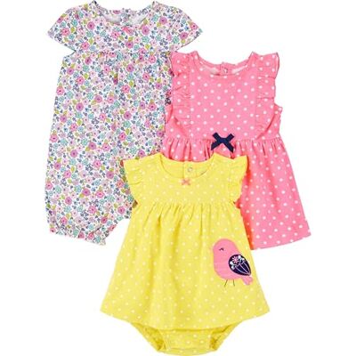 Simple Joys by Carter's Baby Girls paquete de 3 vestidos para niña ,Pink Dot/Floral/Yellow Bird ,24 Months Simple Joys by Carter's Baby Girls paquete de 3 vestidos para niña ,Pink Dot/Floral/Yellow Bird ,24 Months