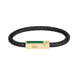 Lacoste Pulsera de piel trenzada hombre de la colección ROCKEL, negra, modelo Lacoste Pulsera de piel trenzada hombre de la colección ROCKEL, negra, modelo