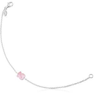 TOUS Pulsera de Plata de Primera Ley para Mujer con Motivo de Oso de Cuarzo Rosa, 17,5 cm de Largo, Elegante y Clásica, Colección Color TOUS Pulsera de Plata de Primera Ley para Mujer con Motivo de Oso de Cuarzo Rosa, 17,5 cm de Largo, Elegante y Clásica, Colección Color