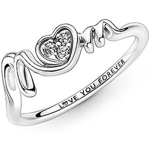 PANDORA Moments Anillo con engaste pavé con diseño de corazón e inscripción «Mom» de plata de ley con circonitas cúbicas transparentes, talla 54 PANDORA Moments Anillo con engaste pavé con diseño de corazón e inscripción «Mom» de plata de ley con circonitas cúbicas transparentes, talla 54