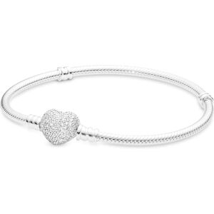 PANDORA Icons Pulsera de plata con cierre en forma de corazón y circonitas cúbicas, 16 PANDORA Icons Pulsera de plata con cierre en forma de corazón y circonitas cúbicas, 16