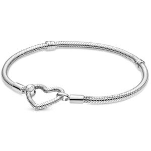 PANDORA Icons Pulsera de plata de ley con cadena de serpiente y cierre de corazón, 21 PANDORA Icons Pulsera de plata de ley con cadena de serpiente y cierre de corazón, 21