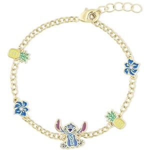 Disney Stitch Girls Pulsera de cadena ajustable chapada en oro con dije de piña y flor Disney Stitch Girls Pulsera de cadena ajustable chapada en oro con dije de piña y flor