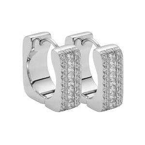 JEWELS BY LEONARDO Sarah Par de pendientes de aro de acero inoxidable plateado con cierre cuadrado con tres filas de circonitas cúbicas JEWELS BY LEONARDO Sarah Par de pendientes de aro de acero inoxidable plateado con cierre cuadrado con tres filas de circonitas cúbicas