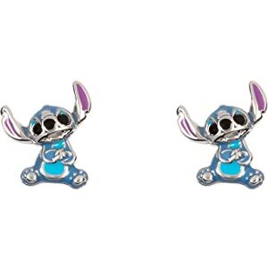 Disney Lilo & Stitch Pendientes de tuerca de plata de ley esmaltada azul, talla única, Plata de ley, No es una piedra preciosa Disney Lilo & Stitch Pendientes de tuerca de plata de ley esmaltada azul, talla única, Plata de ley, No es una piedra preciosa