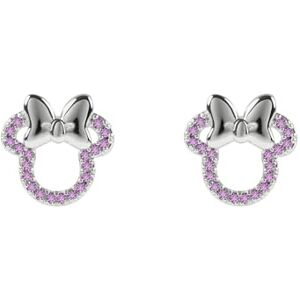 Disney Minnie Mouse Pendientes de tuerca chapados en plata con piedra rosa para niñas, talla única, Latón, Sin piedra preciosa Disney Minnie Mouse Pendientes de tuerca chapados en plata con piedra rosa para niñas, talla única, Latón, Sin piedra preciosa