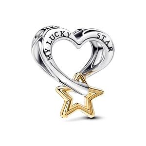 PANDORA Moments Lucky Star & Cœur Charm en Argent Sterling Avec alliage plaqué or, Compatible Avec Les Bracelets Moments 763513C00, Bicolor, Argent Sterling, Pas de gemme PANDORA Moments Lucky Star & Cœur Charm en Argent Sterling Avec alliage plaqué or, Compatible Avec Les Bracelets Moments 763513C00, Bicolor, Argent Sterling, Pas de gemme