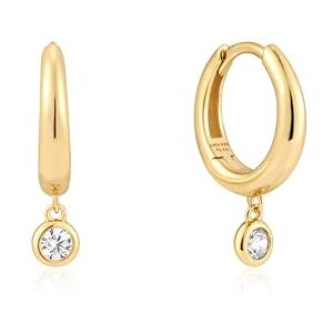 ANIA HAIE Sunshine Chaser Pendientes de aro para mujer, plata de ley 925, chapados en oro de 14 quilates, adornados con 2 circonitas cúbicas, tamaño: 8,5 x 1,5-2,7 mm, incluye paquete de regalo ANIA HAIE Sunshine Chaser Pendientes de aro para mujer, plata de ley 925, chapados en oro de 14 quilates, adornados con 2 circonitas cúbicas, tamaño: 8,5 x 1,5-2,7 mm, incluye paquete de regalo