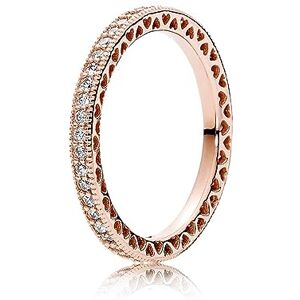 PANDORA Signature Anillo centelleante con corazones chapado en oro rosa de 14 quilates con circonitas cúbicas transparentes, talla 52 PANDORA Signature Anillo centelleante con corazones chapado en oro rosa de 14 quilates con circonitas cúbicas transparentes, talla 52