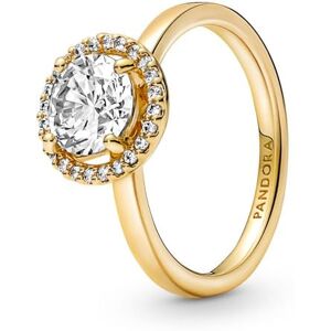 PANDORA Timeless Anillo con halo redondo centelleante chapado en oro de 14 quilates con circonitas cúbicas transparentes, talla 54 PANDORA Timeless Anillo con halo redondo centelleante chapado en oro de 14 quilates con circonitas cúbicas transparentes, talla 54