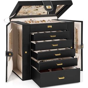 AKOZLIN Enorme joyero organizador funcional con cerradura, estuche de almacenamiento de joyas de cuero extra grande para mujeres y niñas, anillos, collares, aretes, pulseras, organizador con espejo, AKOZLIN Enorme joyero organizador funcional con cerradura, estuche de almacenamiento de joyas de cuero extra grande para mujeres y niñas, anillos, collares, aretes, pulseras, organizador con espejo,