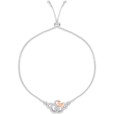 Disney Mickey & Minnie Pulsera ajustable con palanca de plata de ley chapada en dos tonos para niñas Disney Mickey & Minnie Pulsera ajustable con palanca de plata de ley chapada en dos tonos para niñas