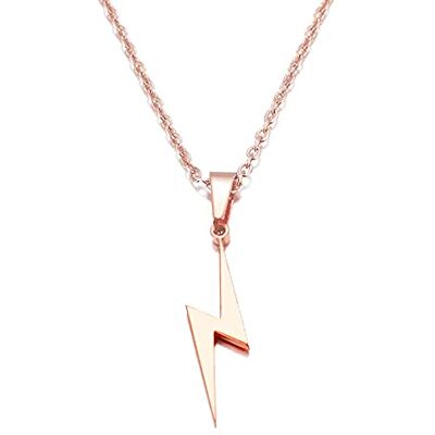 BlackAmazement Colgante de acero inoxidable 316L con diseño de rayo y rayo de luz en oro rosa, plata y plata para hombre y mujer, Acero inoxidable BlackAmazement Colgante de acero inoxidable 316L con diseño de rayo y rayo de luz en oro rosa, plata y plata para hombre y mujer, Acero inoxidable