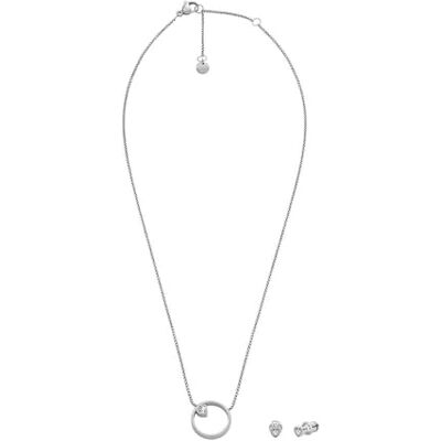 Skagen Conjunto para regalar de pendientes y collar para mujer Kariana con un corazón transparente, Skagen Conjunto para regalar de pendientes y collar para mujer Kariana con un corazón transparente,