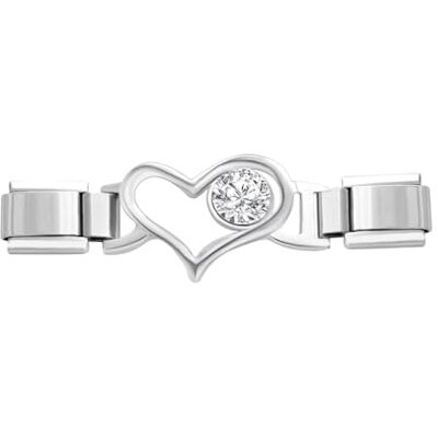 Quiges Módulo especial de eslabones italianos 9 mm, corazón de circonita inoxidable para pulseras italianas, Zirconia cúbica Quiges Módulo especial de eslabones italianos 9 mm, corazón de circonita inoxidable para pulseras italianas, Zirconia cúbica