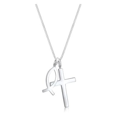Elli Collares Mujeres Colgante Cruz Pez en Plata de Ley 925 Elli Collares Mujeres Colgante Cruz Pez en Plata de Ley 925