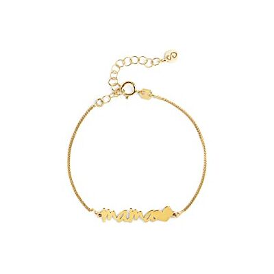 SINGULARU Pulsera Mamá Heart. Plata de Ley 925 con Acabado Baño de Oro de 8 Kt. Talla Unica. Largo de cadena 7.5 cm. Joyas para Mujer SINGULARU Pulsera Mamá Heart. Plata de Ley 925 con Acabado Baño de Oro de 8 Kt. Talla Unica. Largo de cadena 7.5 cm. Joyas para Mujer