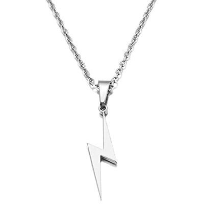 BlackAmazement Collar de acero inoxidable 316L, colgante de rayo, trueno, luz estroboscópica, oro rosa, plata, para hombre y mujer BlackAmazement Collar de acero inoxidable 316L, colgante de rayo, trueno, luz estroboscópica, oro rosa, plata, para hombre y mujer