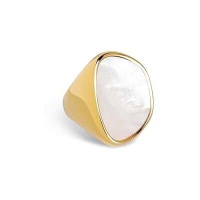 SINGULARU Anillo Ibiza. Acero con Acabado en Baño Oro de 18Kt y con Motivo Nácar. Maxi con Estilo Boho. Joyas para Mujer. Talla 10 a 18 SINGULARU Anillo Ibiza. Acero con Acabado en Baño Oro de 18Kt y con Motivo Nácar. Maxi con Estilo Boho. Joyas para Mujer. Talla 10 a 18
