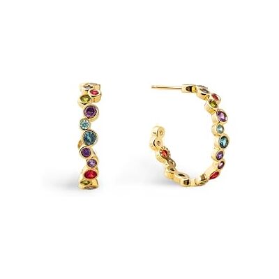 SINGULARU Pendientes Aro Bubbles. Latón con Baño en Oro 8Kt. Cierre de Tuerca a Presión. Joyas para Mujer SINGULARU Pendientes Aro Bubbles. Latón con Baño en Oro 8Kt. Cierre de Tuerca a Presión. Joyas para Mujer