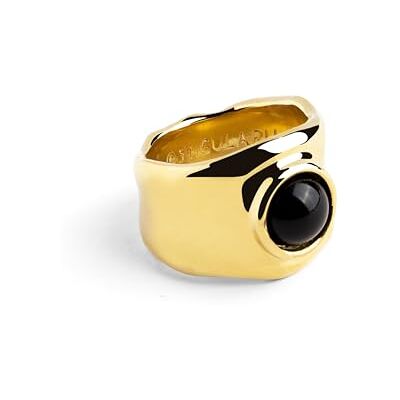 SINGULARU Anillo My Onyx. Latón Macizo con Acabado Baño de Oro de 18 Kt y Piedra Onix. Joyas para Mujer. Talla 18 SINGULARU Anillo My Onyx. Latón Macizo con Acabado Baño de Oro de 18 Kt y Piedra Onix. Joyas para Mujer. Talla 18