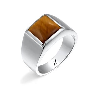 Kuzzoi Anillo de sello para hombre pulido de plata de ley 925, anillo de plata maciza con piedra preciosa ojo de tigre para hombres en tamaño 60 – 66, 0603842725 Kuzzoi Anillo de sello para hombre pulido de plata de ley 925, anillo de plata maciza con piedra preciosa ojo de tigre para hombres en tamaño 60 – 66, 0603842725