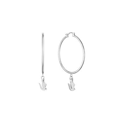 Lacoste Pendientes de aro para hombre y mujer, colección CROCODILE, de acero inoxidable con dije en forma de cocodrilo , talla única, Acero inoxidable, Sin piedra preciosa Lacoste Pendientes de aro para hombre y mujer, colección CROCODILE, de acero inoxidable con dije en forma de cocodrilo , talla única, Acero inoxidable, Sin piedra preciosa