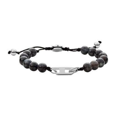 Diesel Pulsera de hombre de cuentas semipreciosas con cierre deslizante, Negro medianoche Diesel Pulsera de hombre de cuentas semipreciosas con cierre deslizante, Negro medianoche
